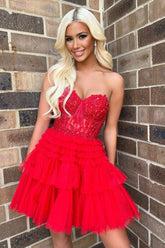A-Line Sweetheart Lace Short Homecoming Dress